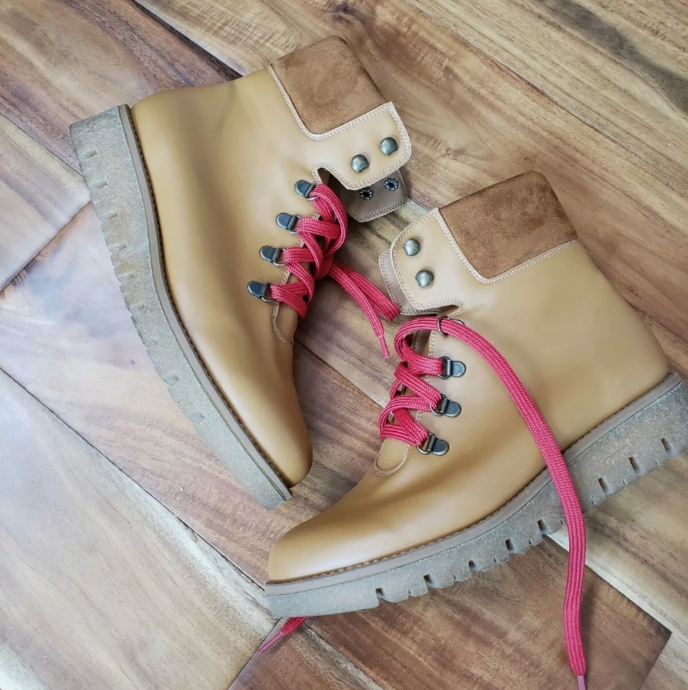 Bhava ranger hiking boot brown vegan leather red laces 38